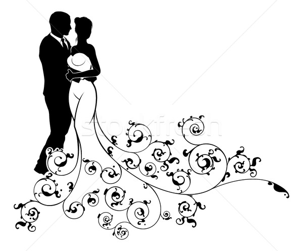 600x497 Wedding Couple Bride And Groom Silhouettes Vector Illustration