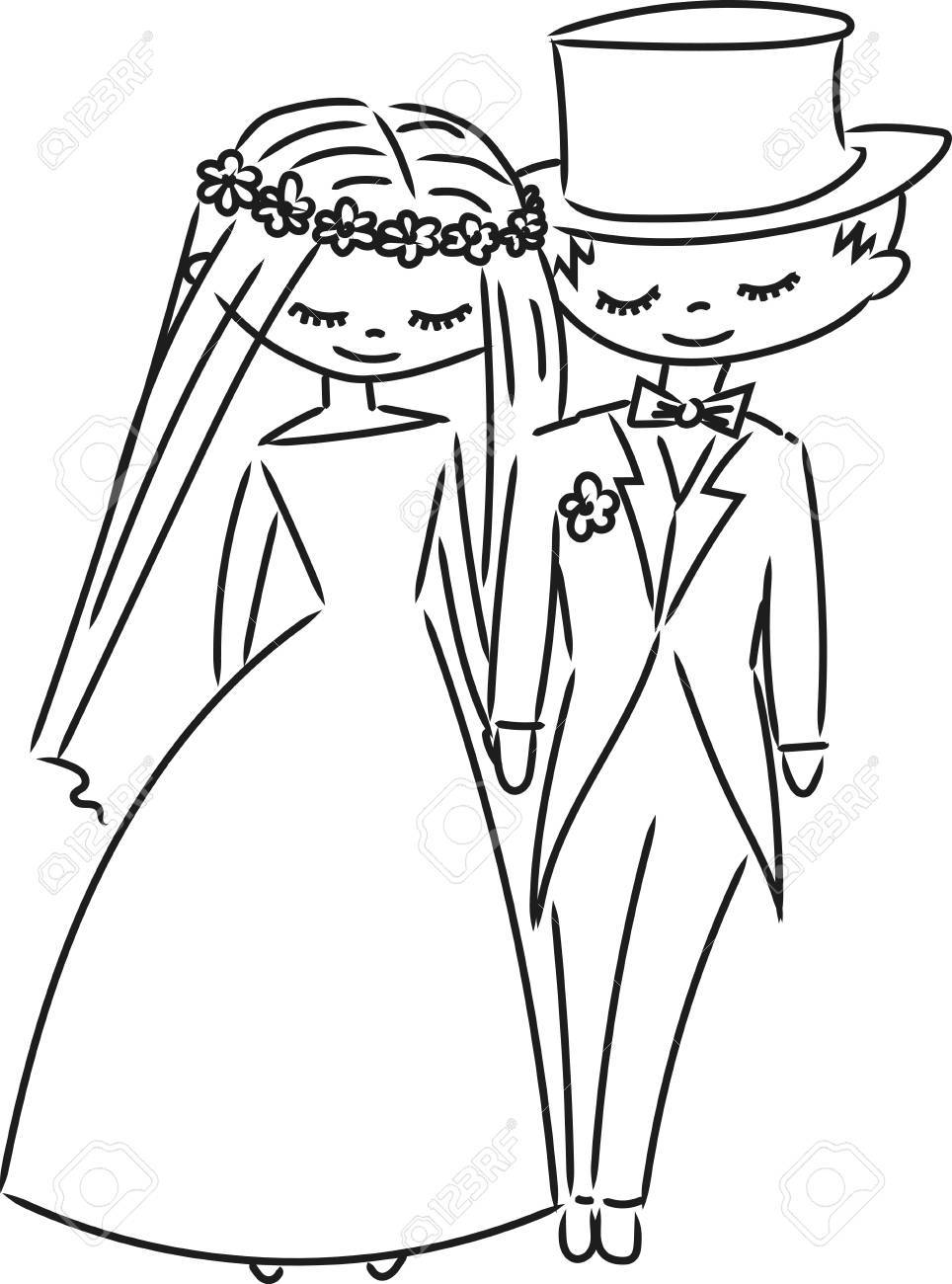 964x1300 Wedding Couple Sketch Royalty Free Cliparts, Vectors, And Stock