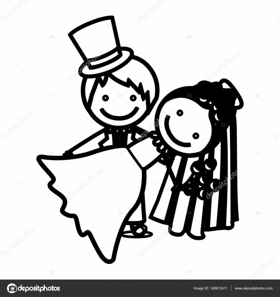 963x1024 Sketch Silhouette Couple Wedding Icon Stock Vector
