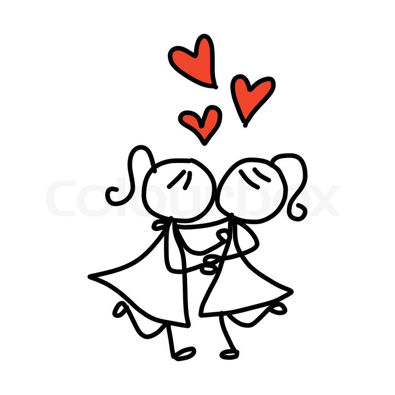800x800 Hand Drawing Cartoon Concept Happy Same Sex Couple Wedding Stock