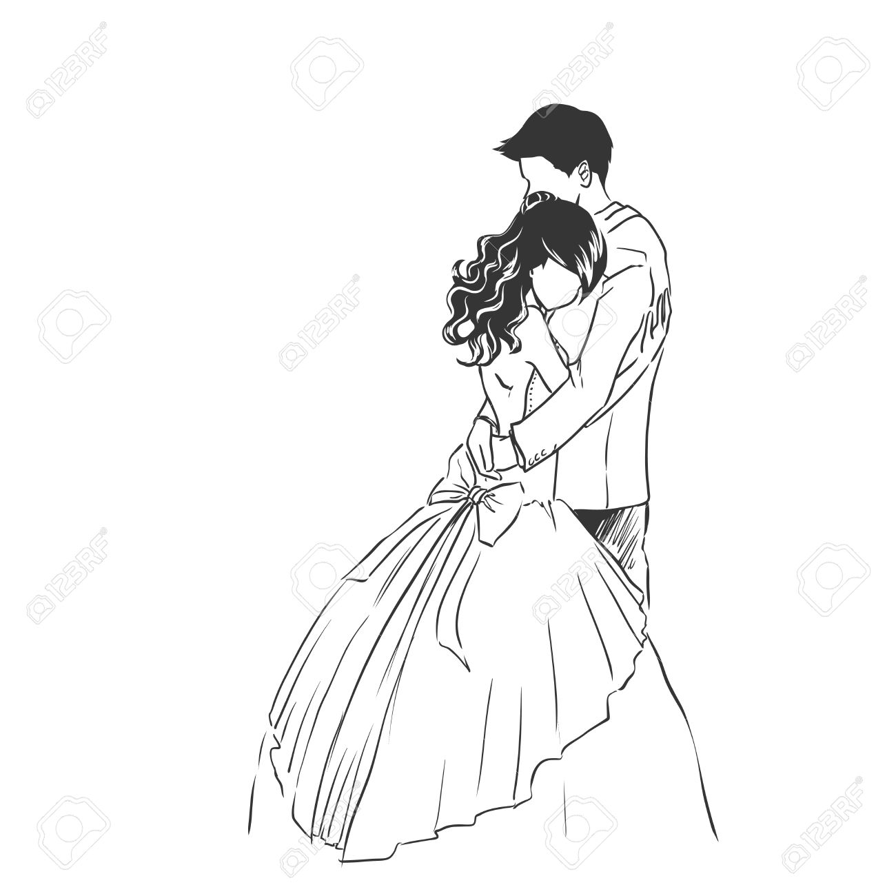 1300x1300 Art Sketch Of Young Bride And Handsome Groom. Wedding Invitation