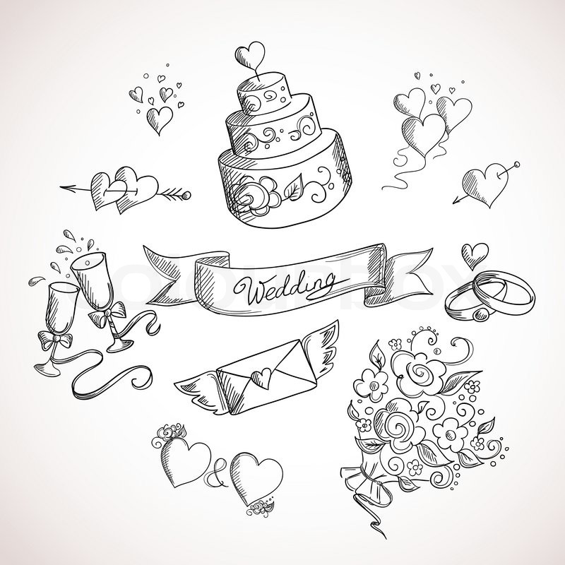 800x800 Sketch Of Wedding Design Elements. Hand Drawn Illustration Stock