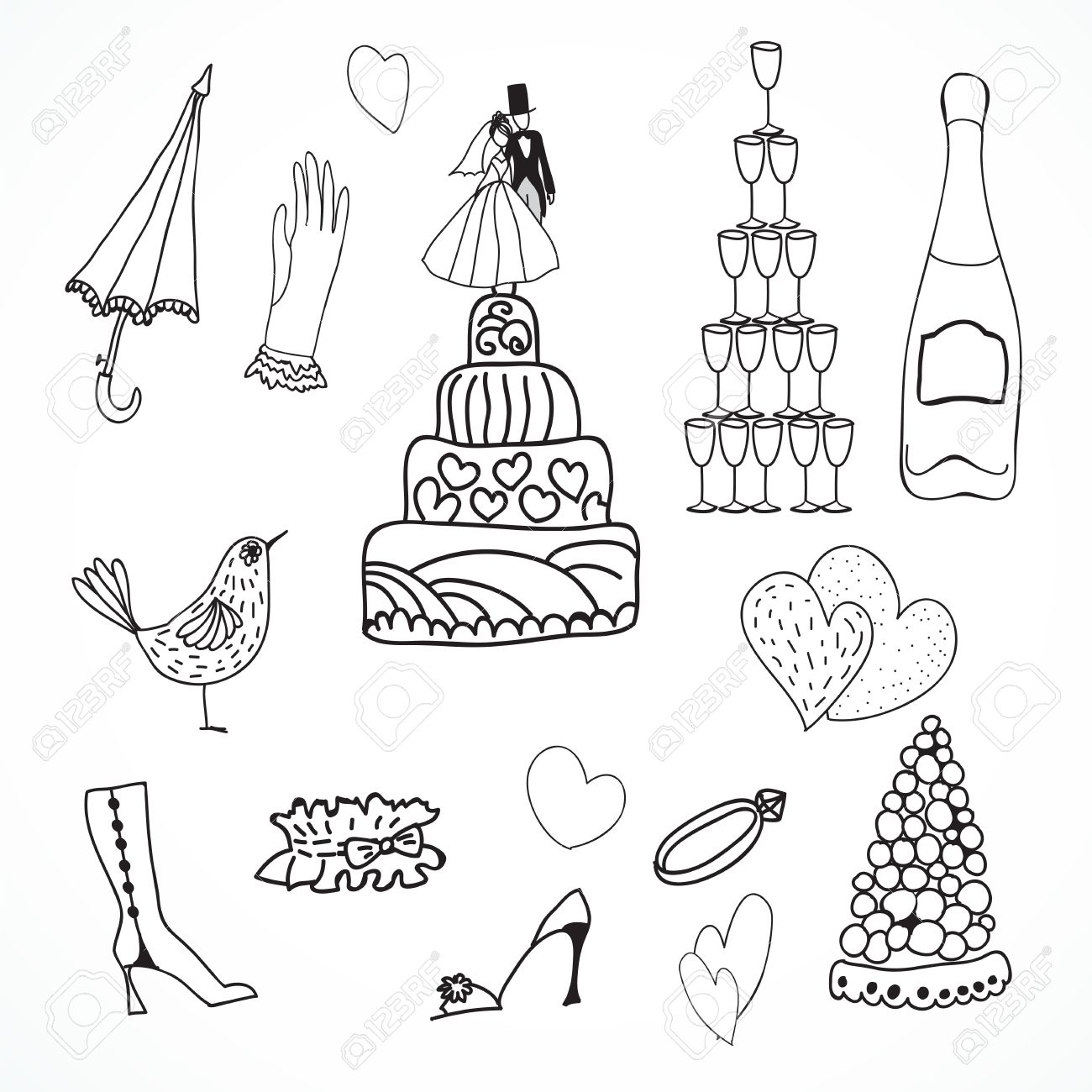 1300x1300 Wedding Cute Hand Drawn Doodle Icon Set, Wedding Sketchy
