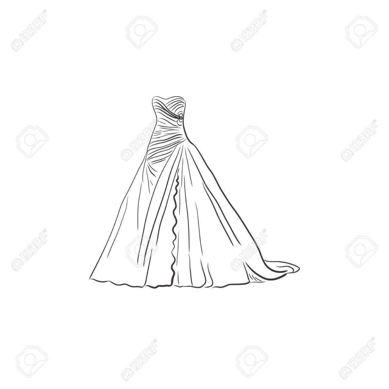 1300x1300 Wedding Dress, Sketch Design, Vector Illustration Royalty Free