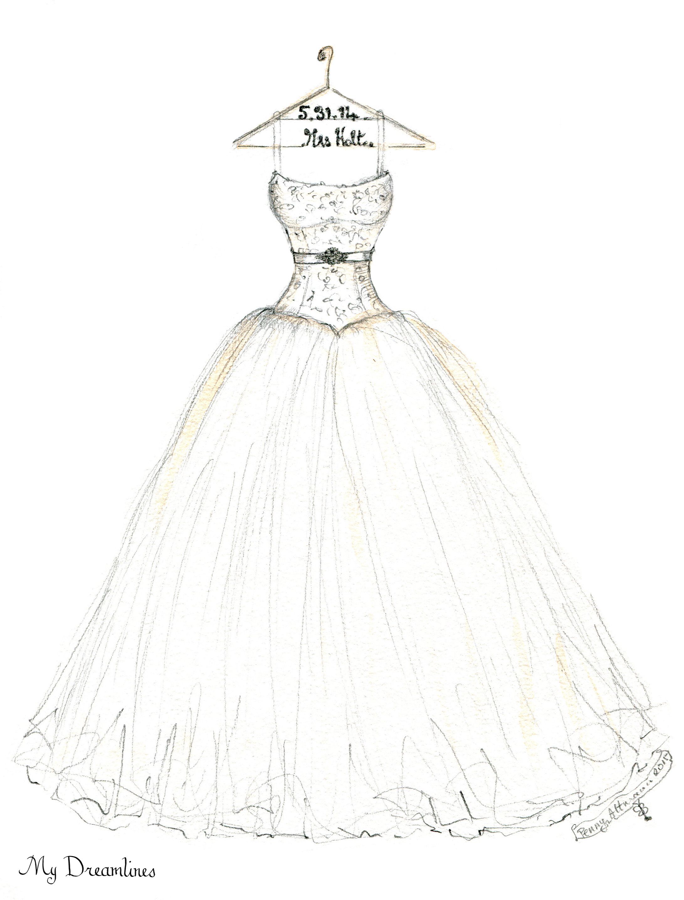 2182x2870 Wedding Dress Sketch For An Valentine's Day Gift Anniversary Gift