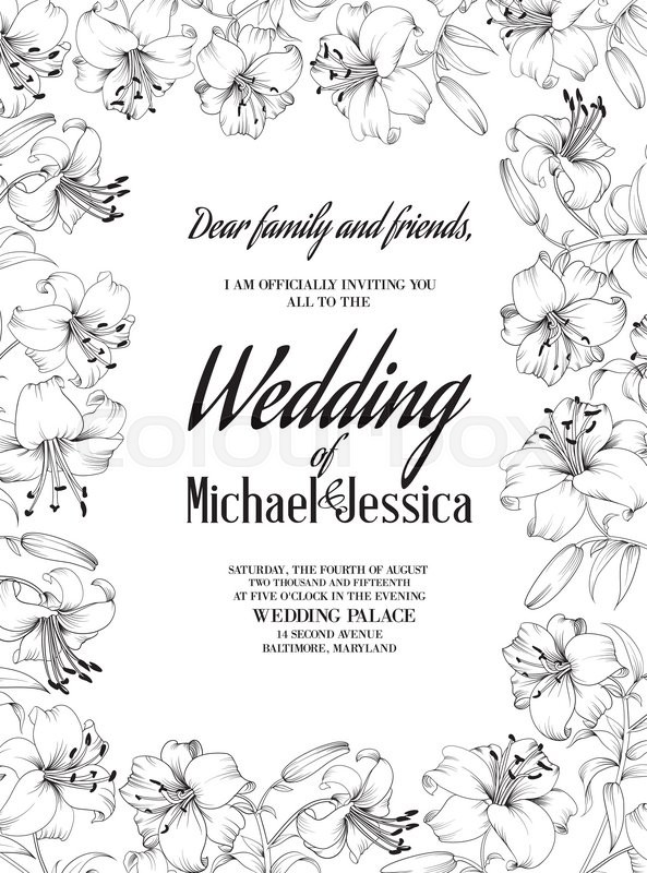 593x800 Wedding Card Lily Flowers. Invitation Card Template