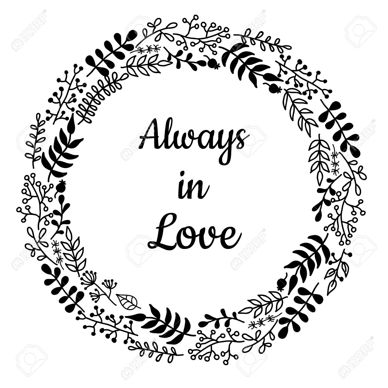 1300x1300 Vector Rustic Floral Wreath Illustration. Hand Draw. Great