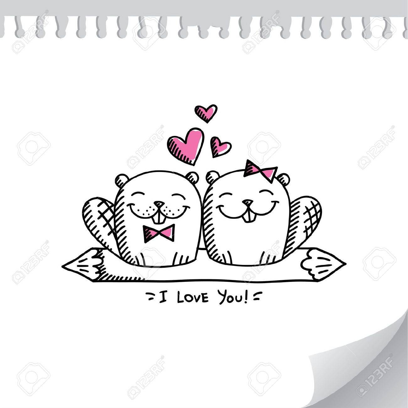 1300x1300 Wedding Invitation With Two Hand Drawn Beavers Royalty Free