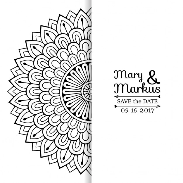 626x626 Wedding Invitation With A Cute Black And White Floral Mandala