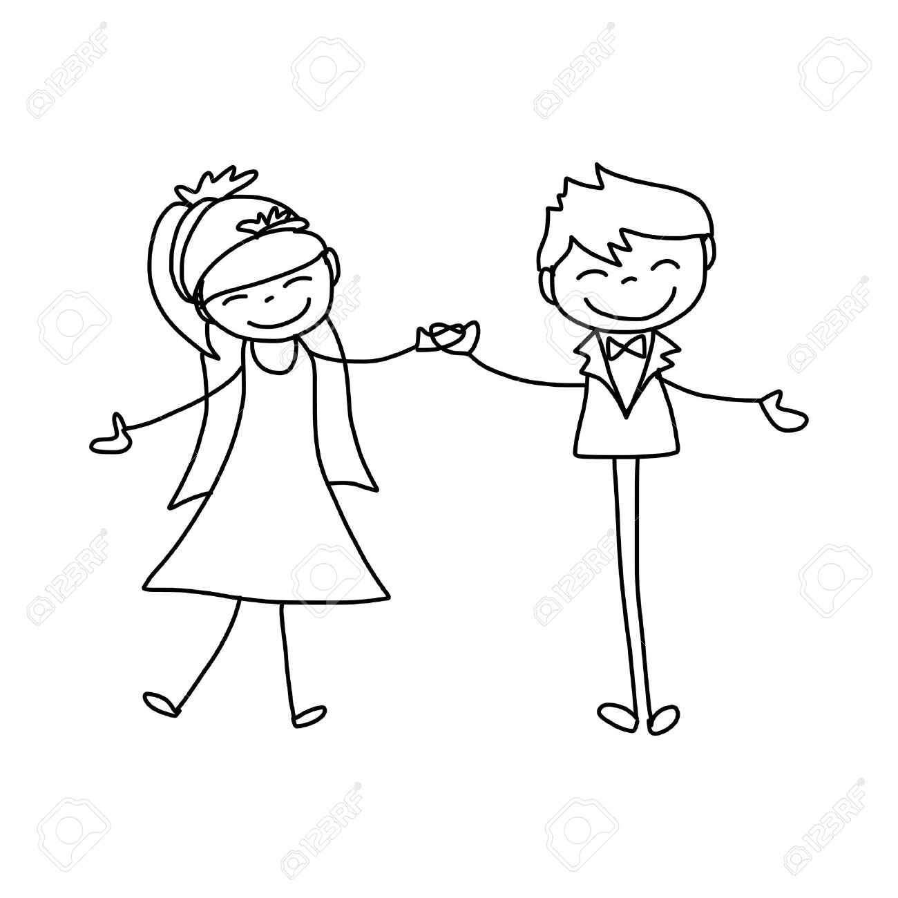 1300x1300 Hand Drawing Cartoon Character Happy Lovers Wedding Royalty Free