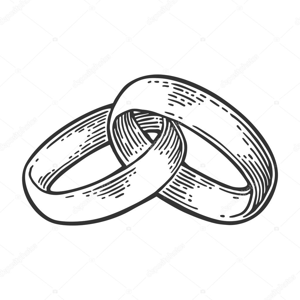 1024x1024 Wedding Rings. Vintage Black Vector Engraving Illustration Stock