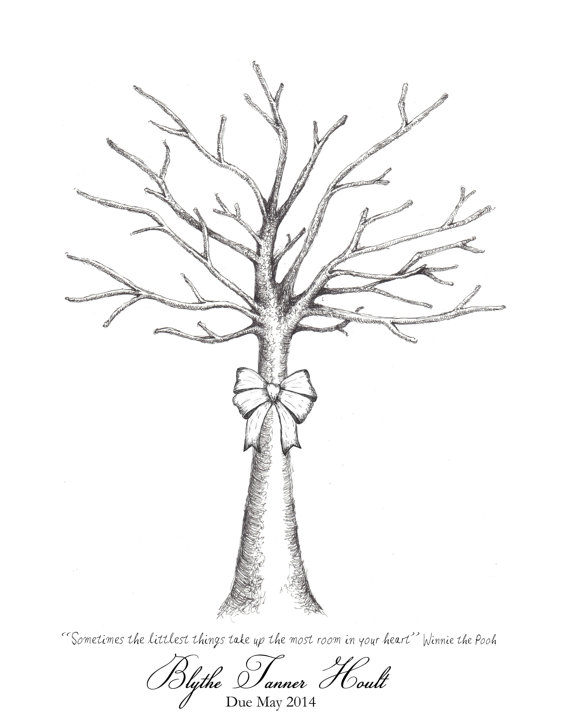 570x725 Ribbon Tree Fingerprint Guestbook Any Color Bow Party Baby