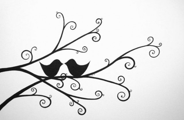 640x420 Wedding Tree With Love Birds Handmade Drawing A3 Ink And Paper Www