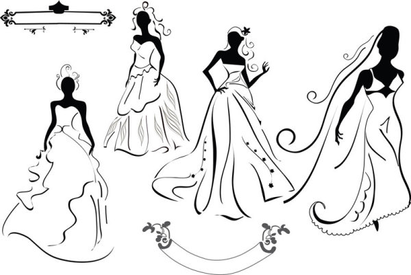 600x402 Line Drawing Wedding Veil Brides Vector Material Free Download Web
