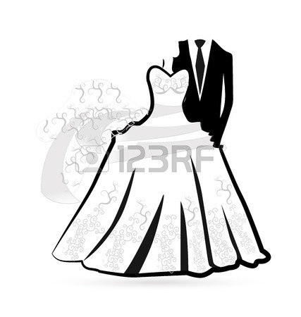 427x450 Wedding Dress Bride And Groom Silhouettes Vector Icon Royalty