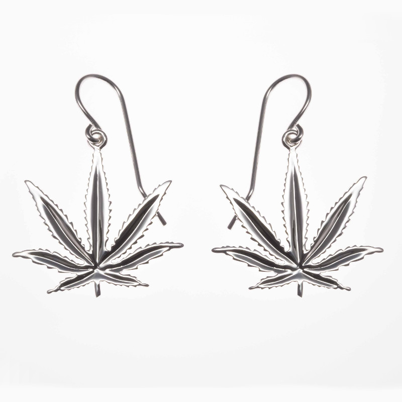 800x800 Sativa Marijuana Leaf Earrings Sterling Silver