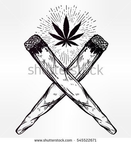 428x470 Two Crossed Weed Joints Or Spliffs With A Leaf Of Cannabis. Drug
