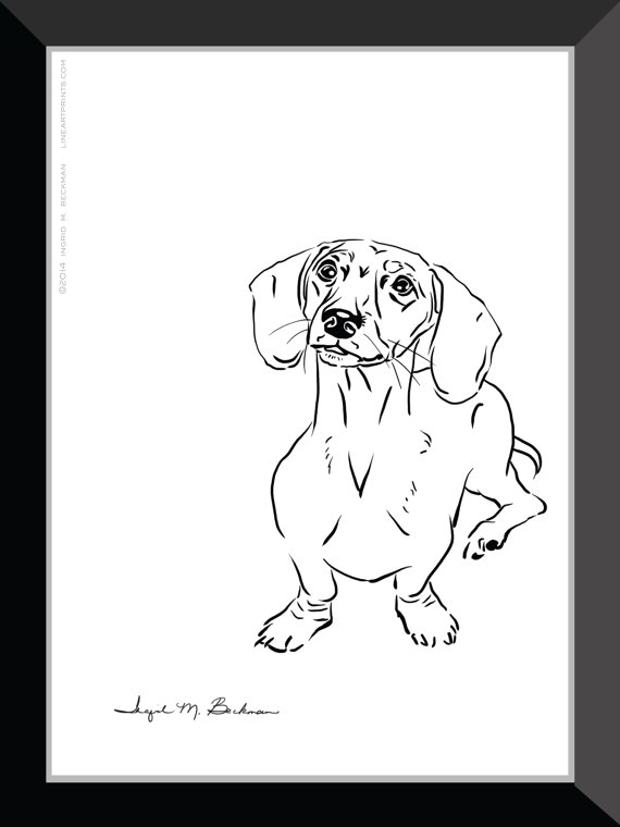 570x760 Dachshund Print. Dog Wall Art 5x7 Room Decor. Black And White Pen