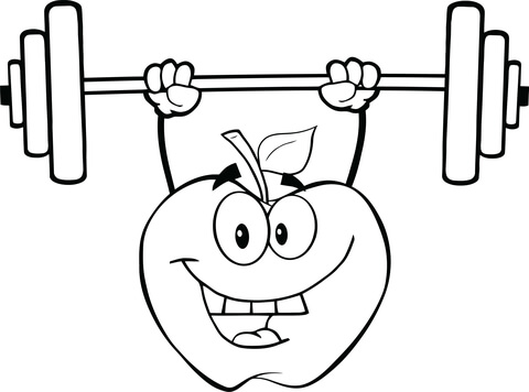 480x356 Apple Cartoon Character Lifting Weights Coloring Page Free
