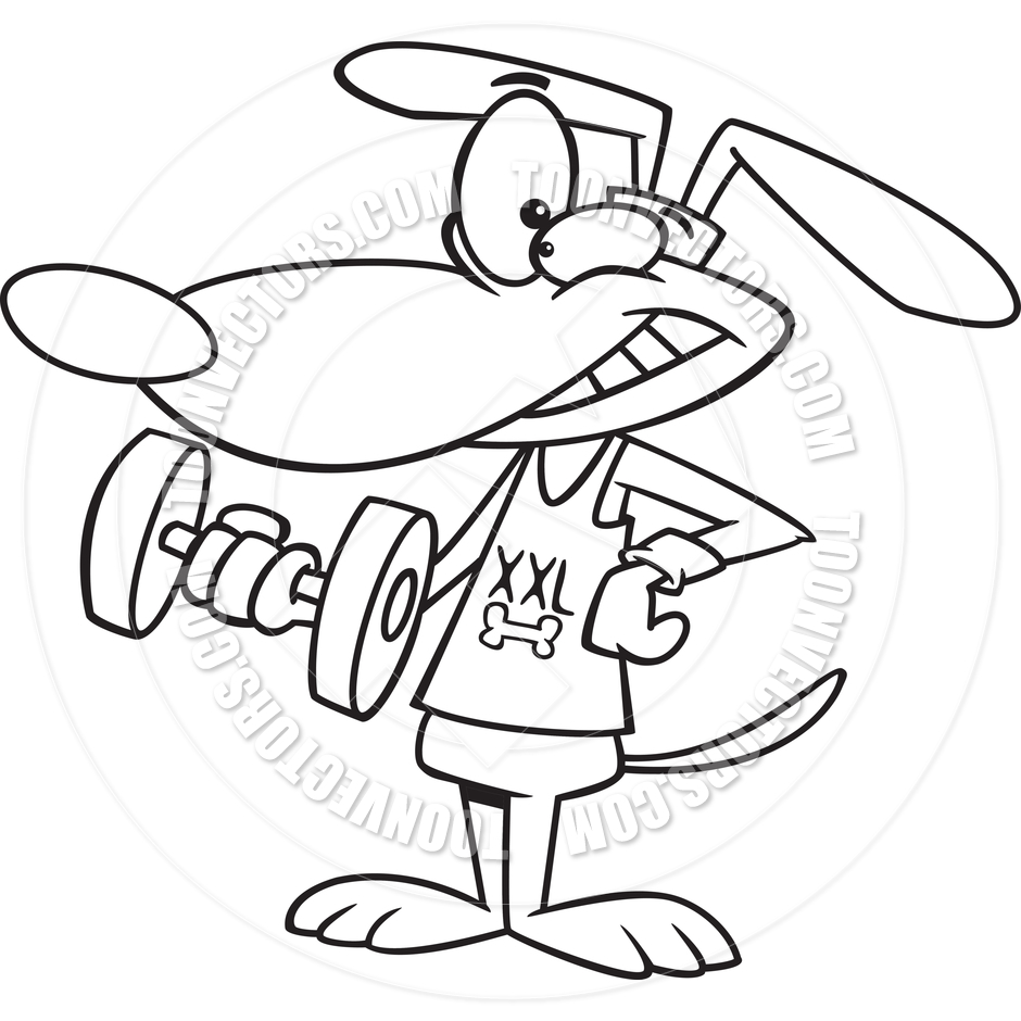 940x940 Cartoon Dog Lifting Weights (Black Amp White Line Art) By Ron