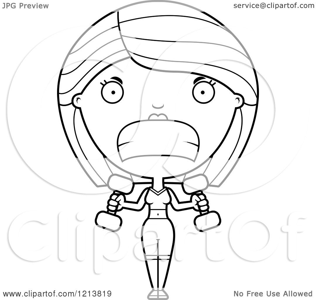 1080x1024 Cartoon Of An Aggressive Fitness Personal Trainer Woman Lifting