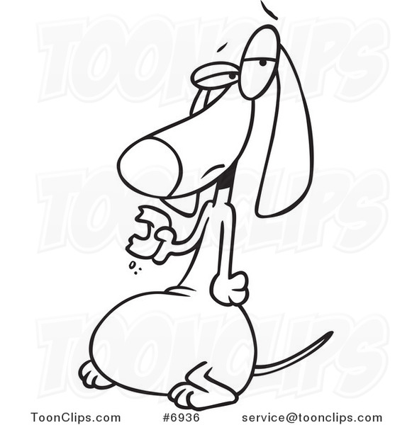 581x600 Cartoon Blacknd White Line Drawing Of Fat Wiener Dog Eating