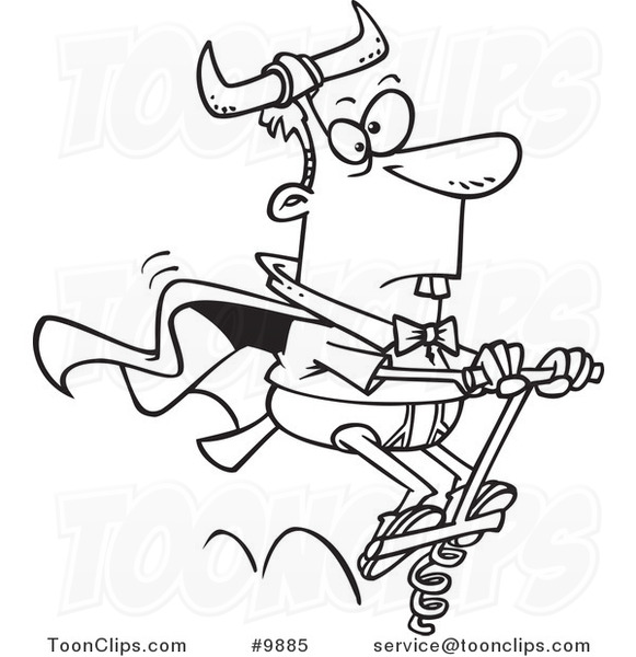 581x600 Cartoon Black And White Line Drawing Of A Weird Guy On A Pogo