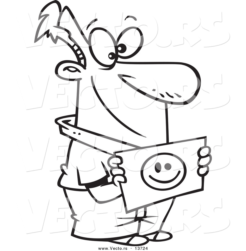 1024x1044 Vector Of A Cartoon Waiting Man Holding A Smiley Face Welcome Sign