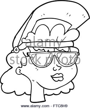 300x365 Freehand Drawn Cartoon Woman With Welding Mask And Glasses Stock