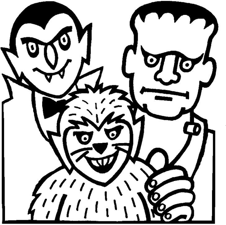 729x725 Frankenstein Dracula And Werewolf Coloring Page Halloween Party