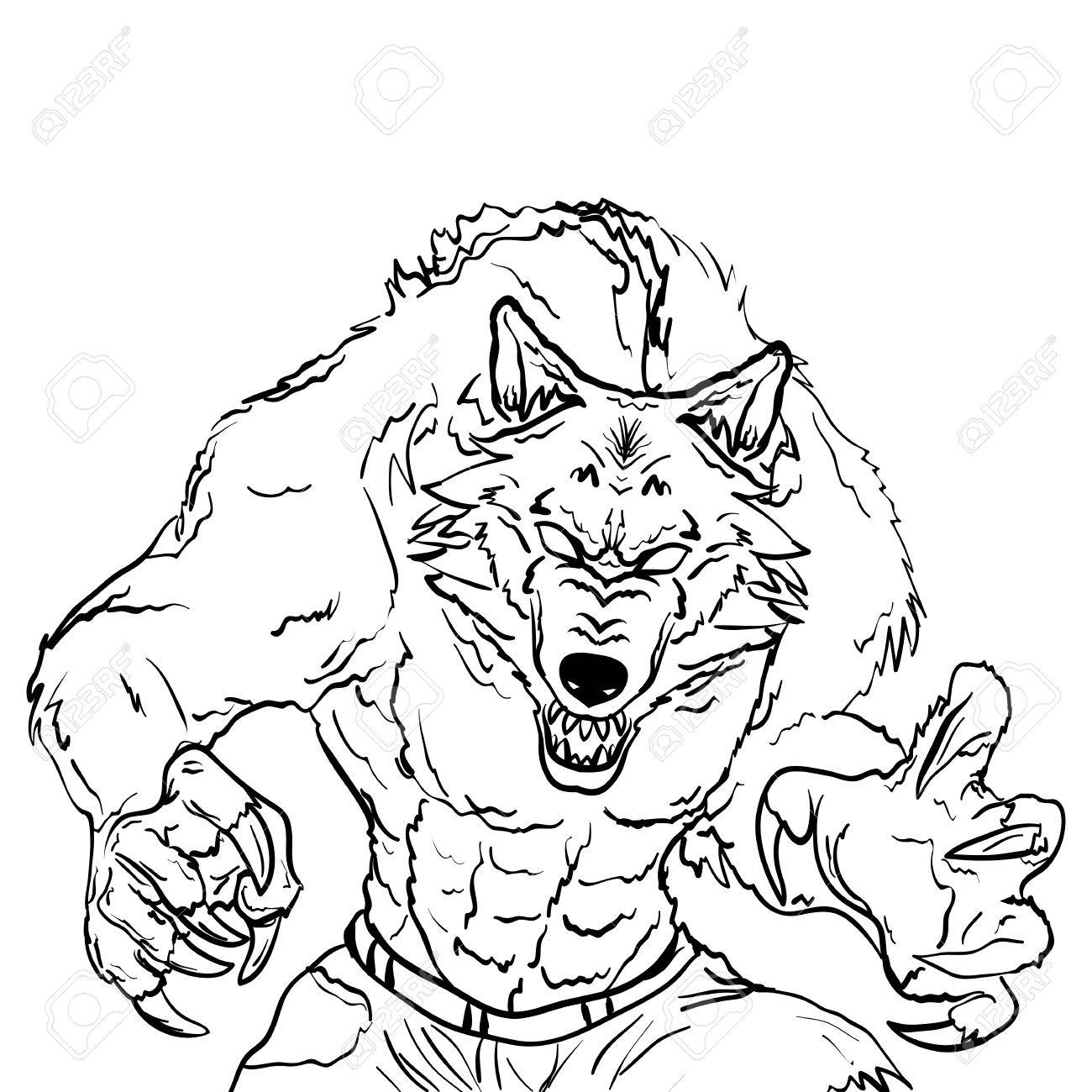 1300x1300 Sketch Tattoo Illustration Of Werewolf Isolated On White
