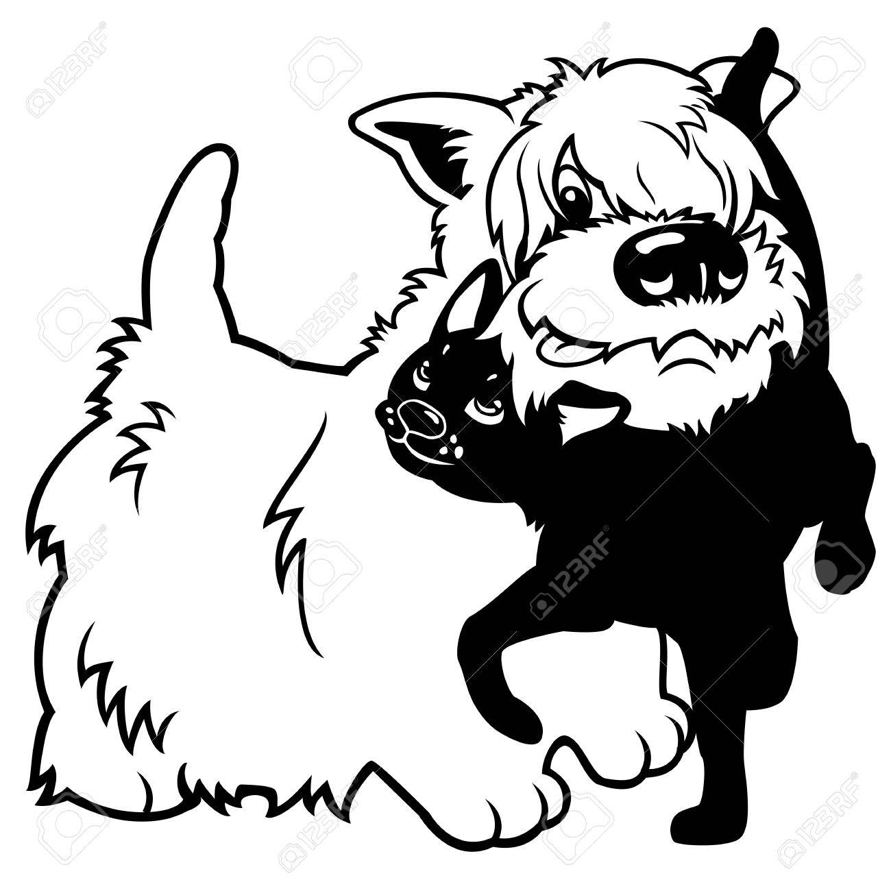 1300x1300 West Highland White Terrier Dog And Black Cat,isolated Cartoon