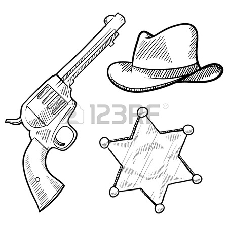 450x450 Doodle Style Wild West Cowboy And Sheriff Objects Illustration