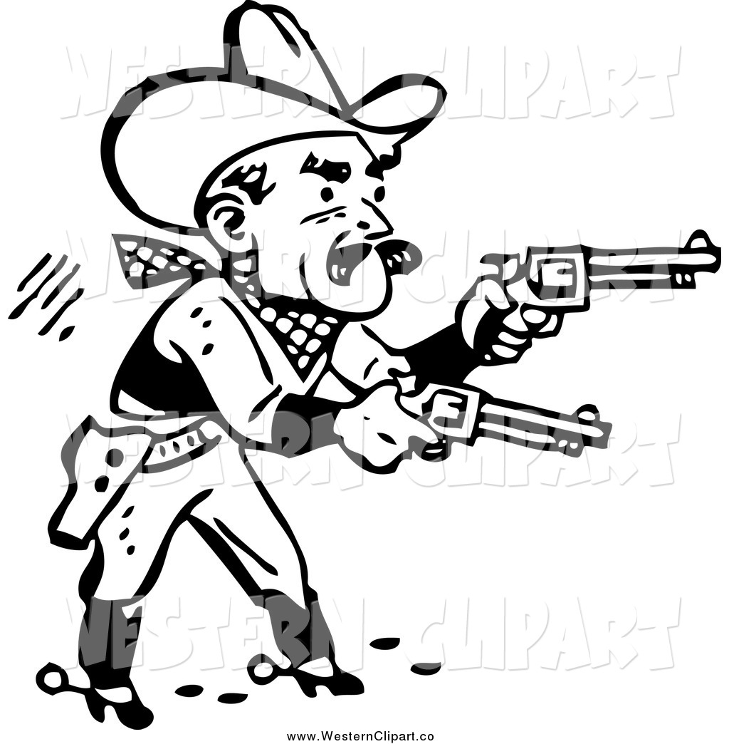 1024x1044 Vector Clip Art Of A Black And White Retro Cowboy Shooting Pistols