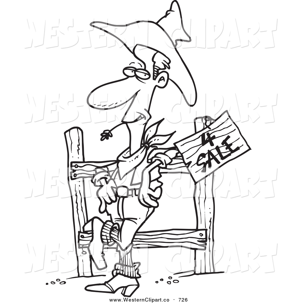 1024x1044 Vector Clip Art Of A Lineart Western Cowboy Selling Property By