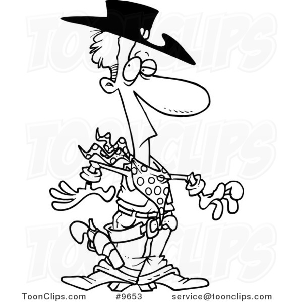 581x600 Cartoon Black And White Line Drawing Of A Western Cowboy