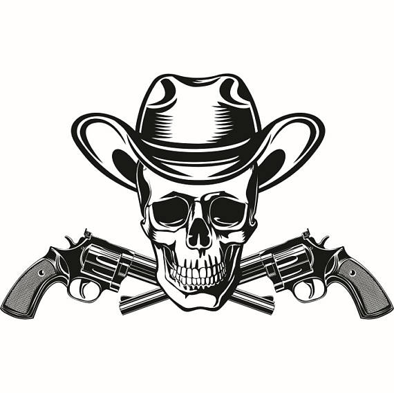 570x568 Cowboy Logo 3 Guns Skull Weapon Pistol Revolver Western Hat