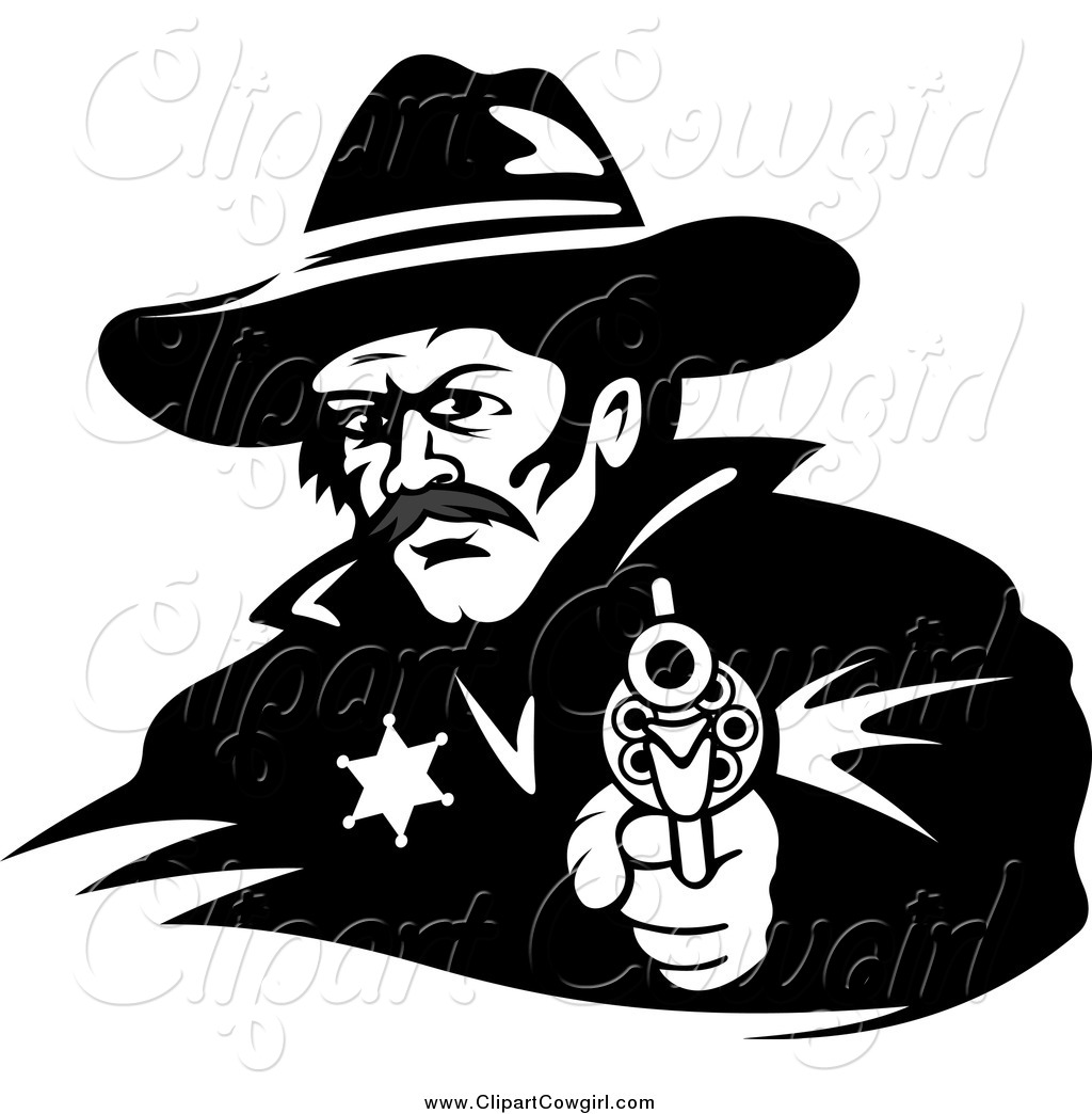 1024x1044 Clipart Of A Black And White Cowboy Sheriff Pointing A Gun By