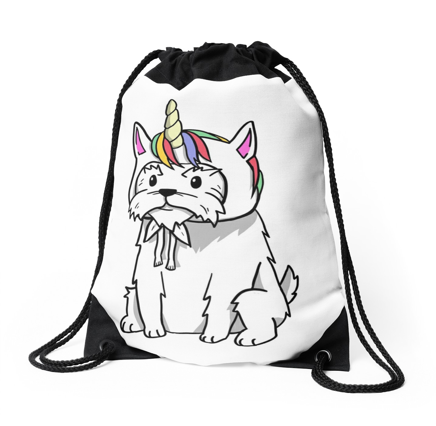 1435x1404 Funny Unicorn Westie Drawstring Bags By Ilovepaws Redbubble
