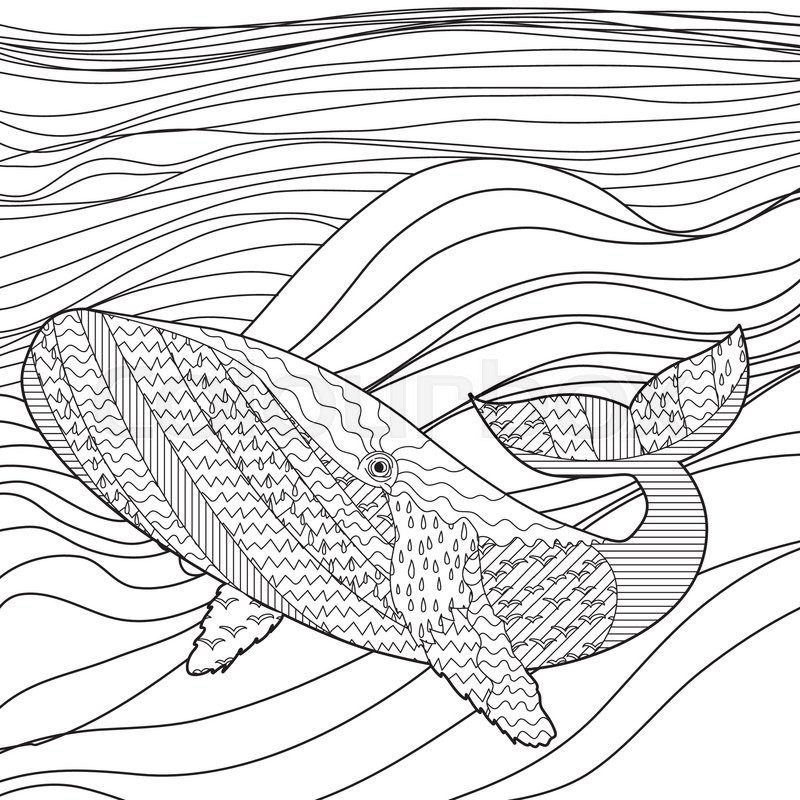 800x800 Hand Drawn Whale In The Waves For Anti Stress Coloring Page