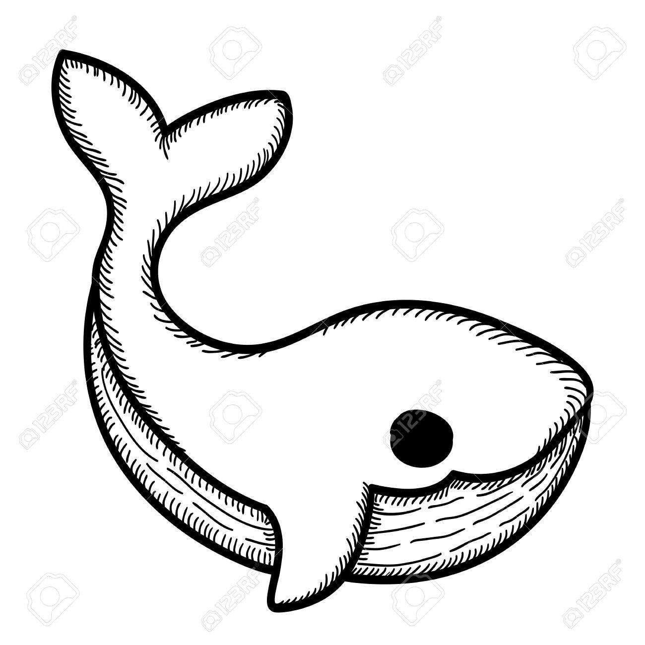 1300x1300 Hand Drawn Cartoon Whale. Vector Sketch Isolated On White