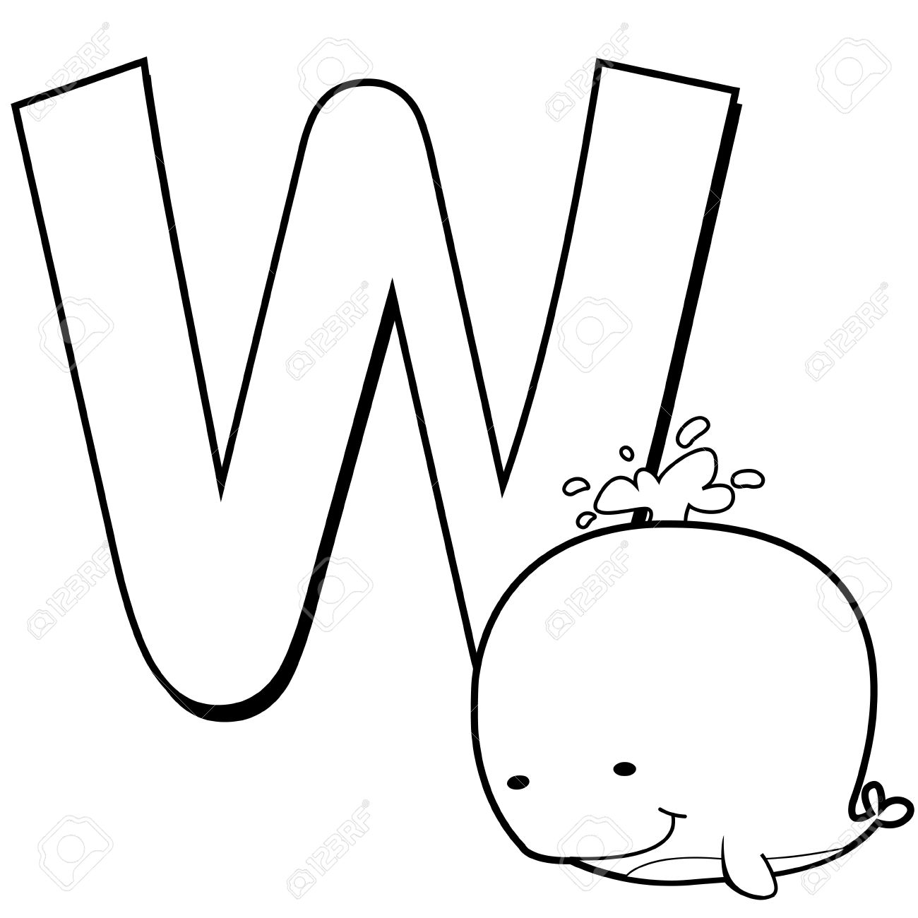 1300x1300 Coloring Alphabet For Kids W With Whale Stock Vector Whale