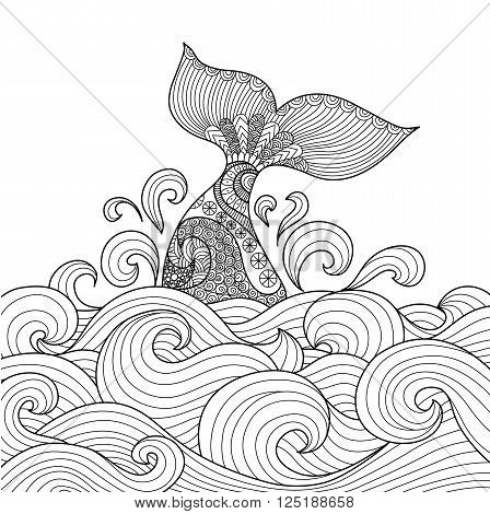 448x470 Whale Tail Wavy Ocean Line Art Vector Amp Photo Bigstock