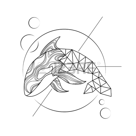 450x450 Stylized Hand Drawn Illustration Killer Whale Outline Low Poly