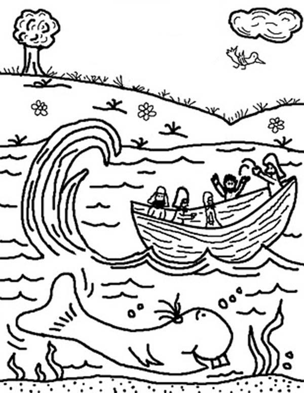 600x777 A Boat And Whale In Jonah And The Whale Coloring Page