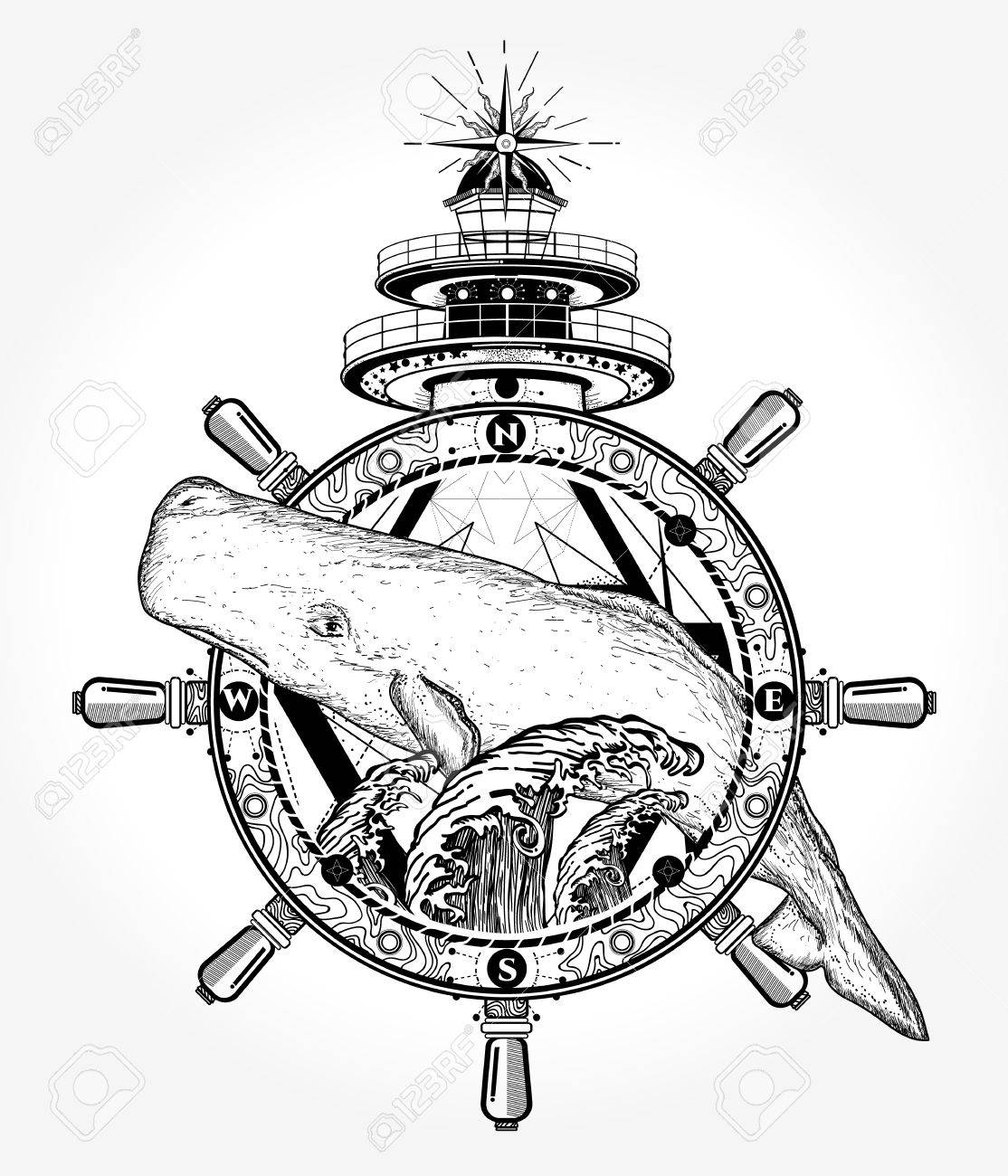 1114x1300 Whale And Sea Tattoo And T Shirt Design Royalty Free Cliparts