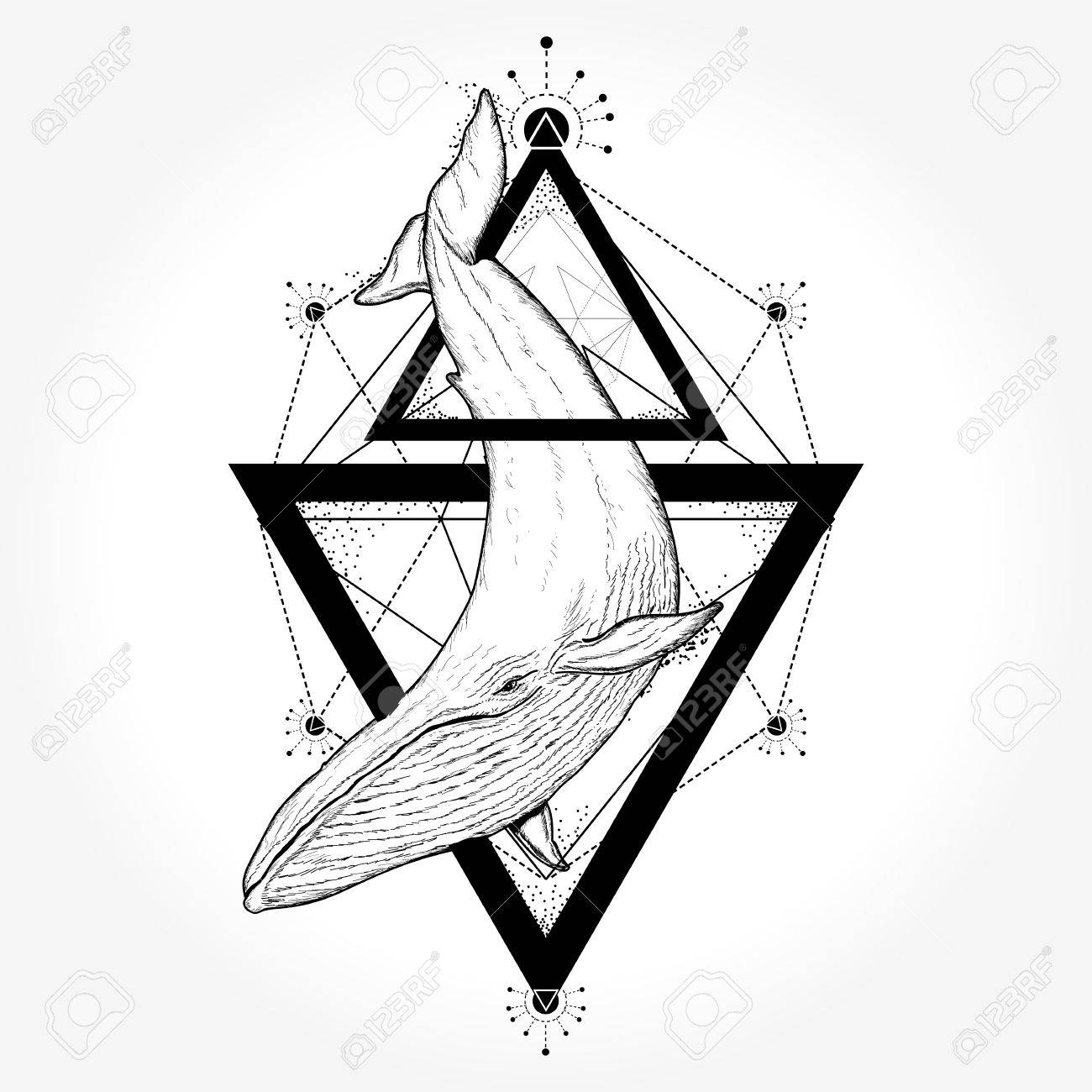 1300x1300 Creative Geometric Whale Tattoo Art T Shirt Print Design Poster
