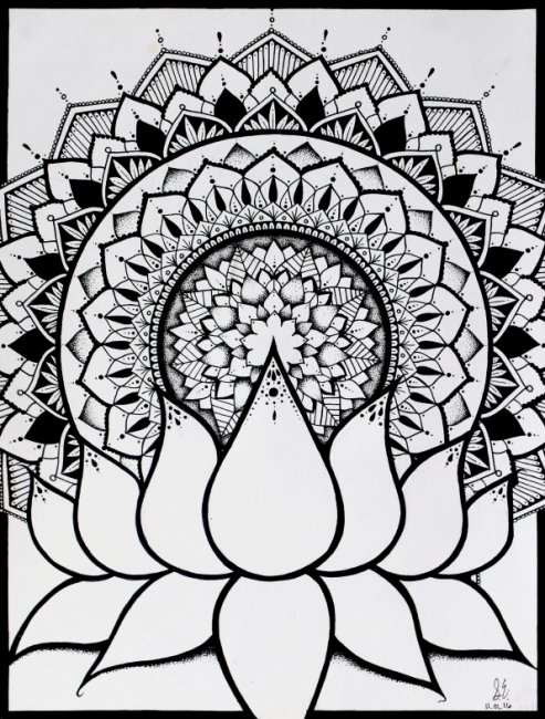 493x650 Lotus Mandala Drawing, Mandala, Zentangle, Pointillism Art Print