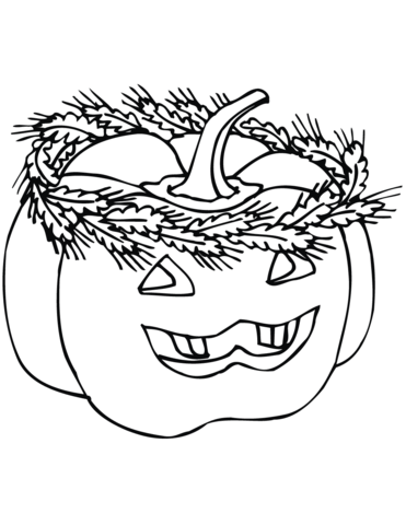 371x480 Jack O' Lantern With Wheat Wreath Coloring Page Free Printable