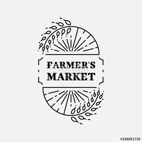 500x500 Farmer's Market Logo Line Art Wheat Field, Agriculture And Organic